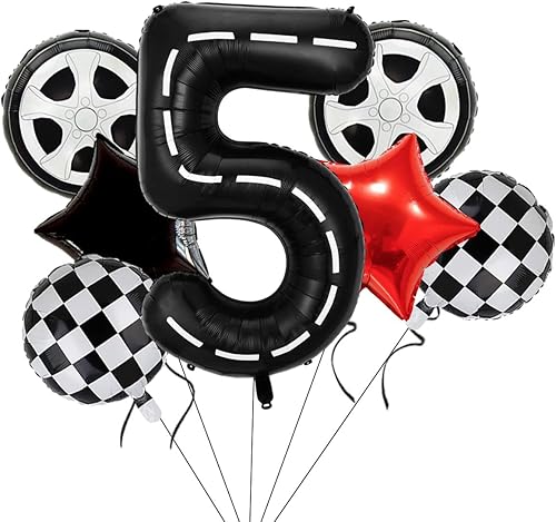 Vista 9 de Globos decorativos de cumpleaños de auto de carreras, globo negro número 3 de 40 pulgadas, globo grande de Mylar negro 3 para 3er cumpleaños