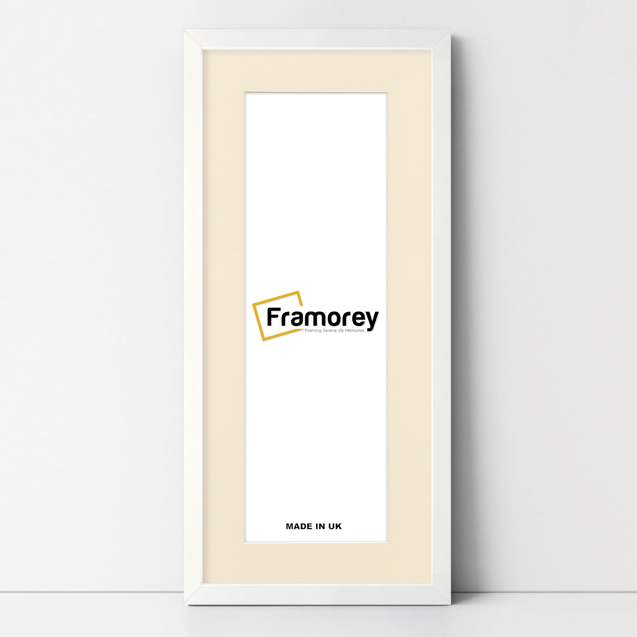 Framorey Framing Serene Life Memories White With Ivory Mount Framorey Oxford Thin Picture Frame, 26X15" White Photo Frame With 22X11" Ivory Mount, Art Poster Frame, Photo Print Frames, With A High Clarity Styrene Shatterproof Perspex Sheet