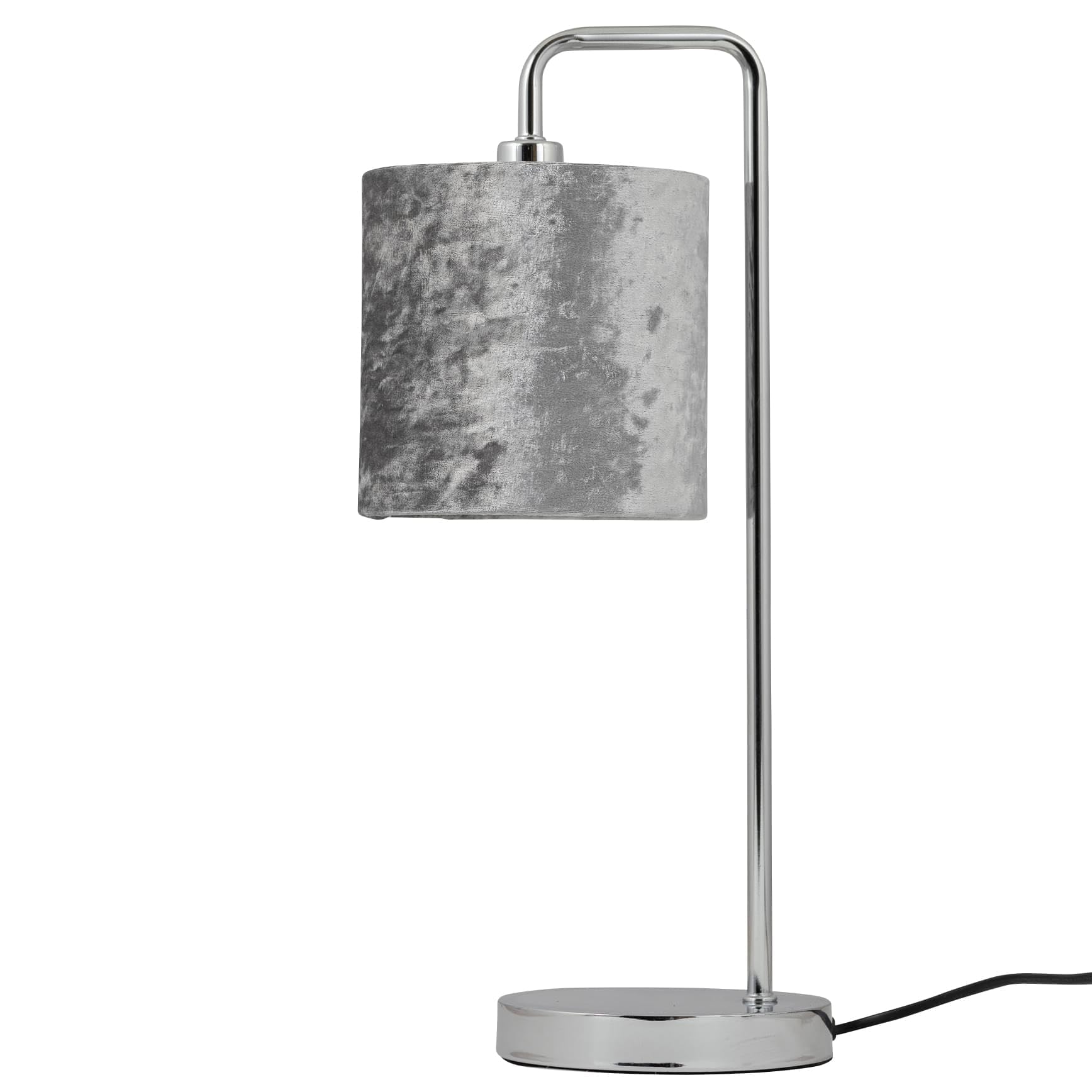 firstchoicelighting Chrome Arched Table Lamp with Grey Crushed Velvet Shade