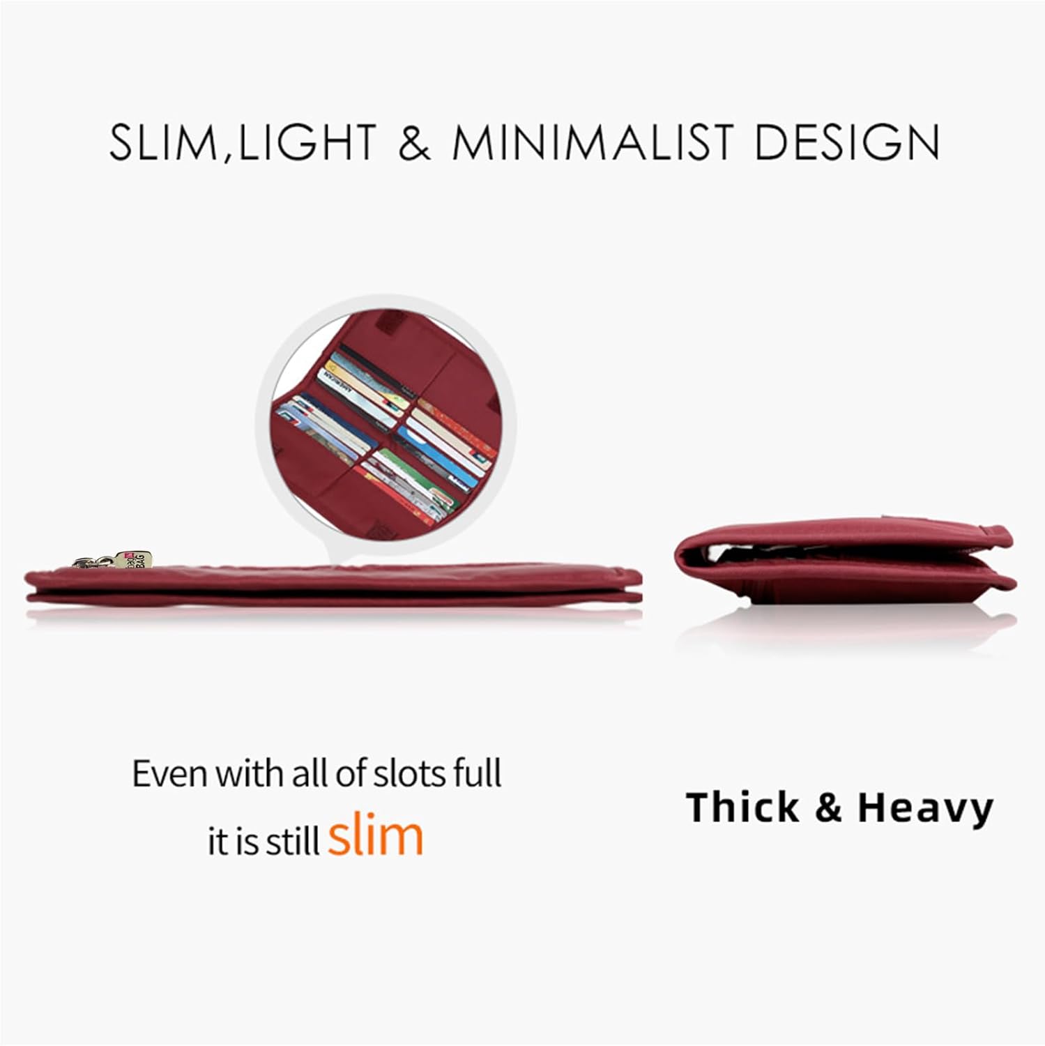 Card Holder Holder for Men & Women,Slim Wallet with Zipper Pocket,20 Slots Minimalist Wallet RFID with Nylon Fabric,Wine Red - Image 3