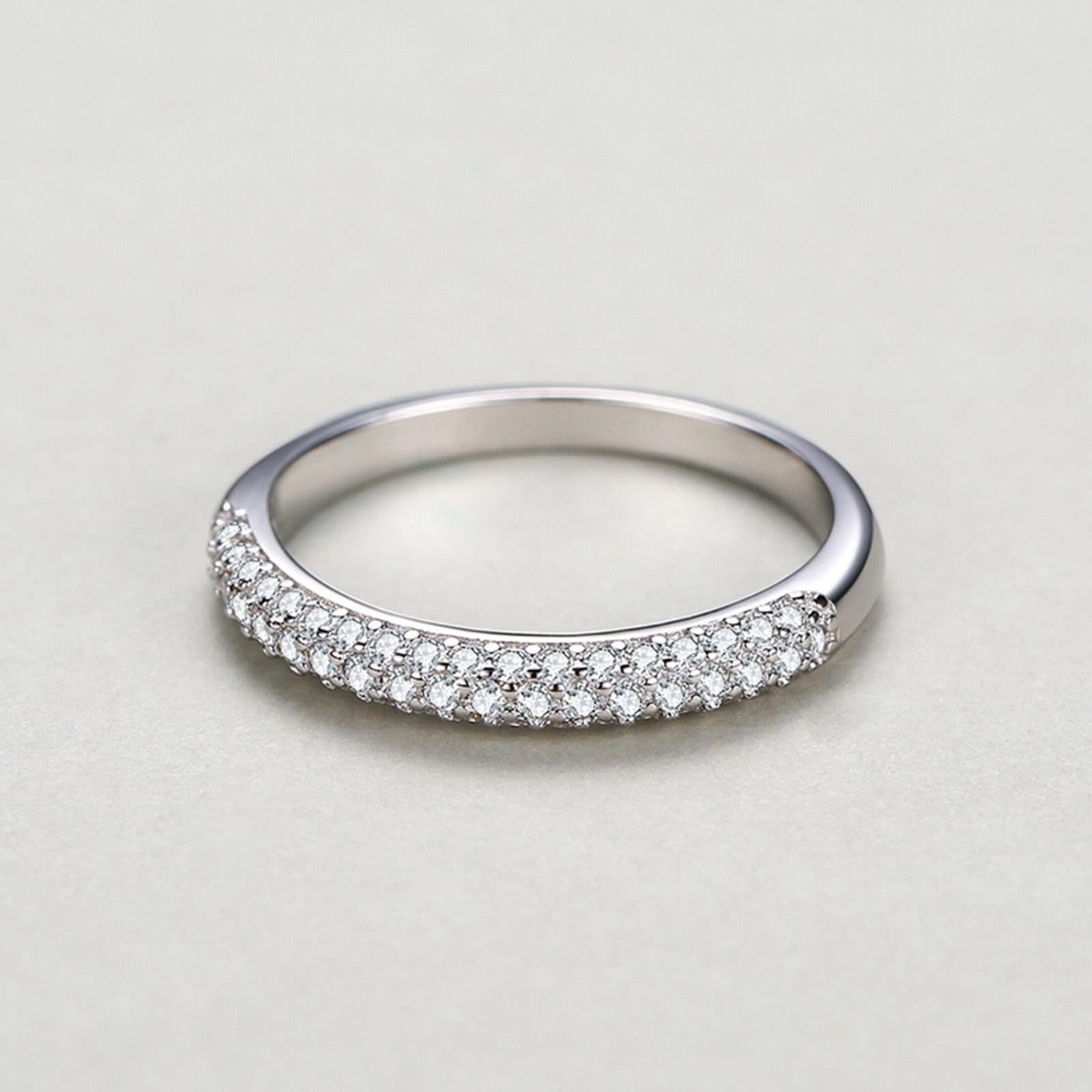 Anillo de oro blanco de 9 K/14 K/18 K, doble fila, anillo solitario con moissanita, joyas de oro auténtico, Au 375/585/750, oro blanco, talla 47-65