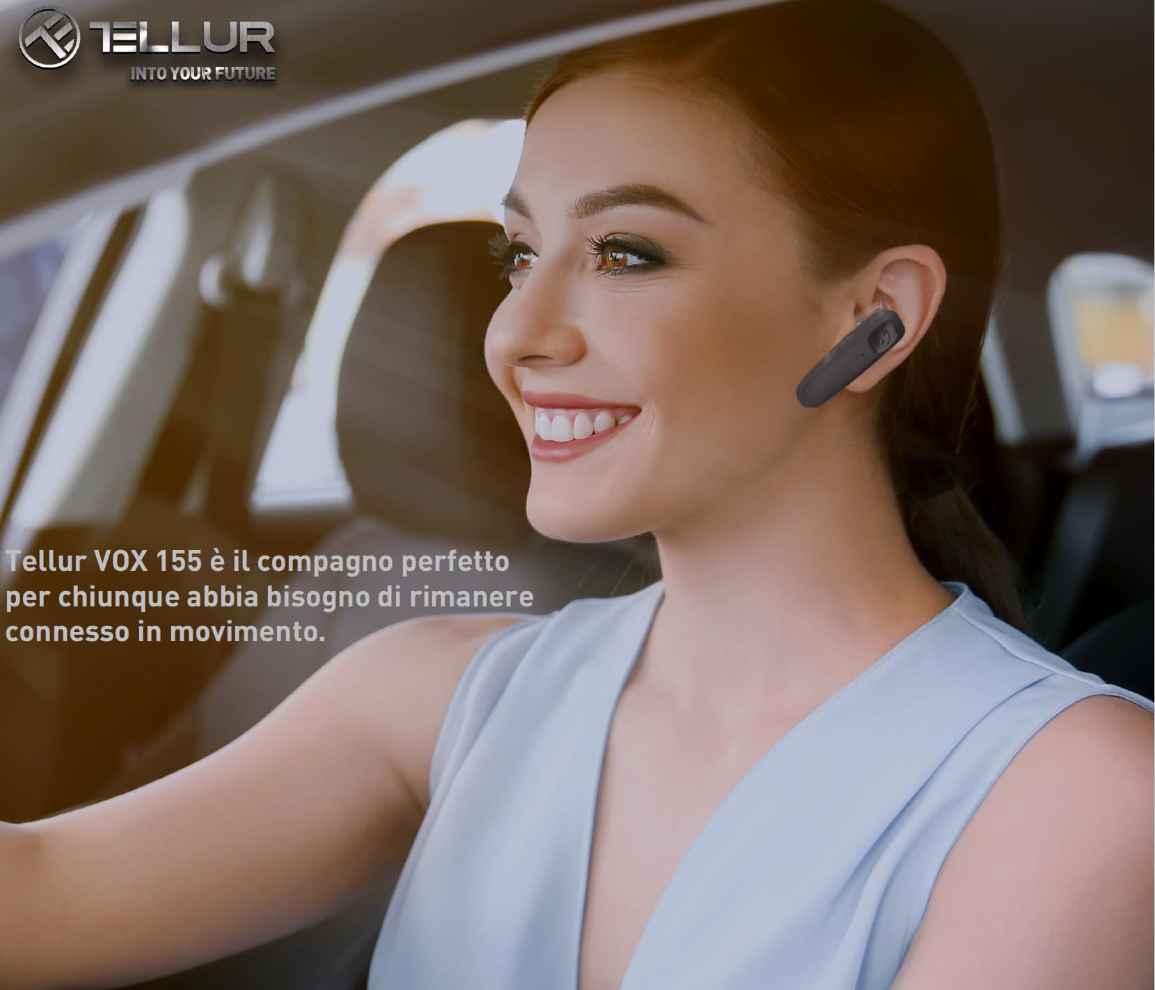 TELLUR VOX 155 Auricolare Bluetooth, Auricolare Vivavoce USB-C, Multipunto Due Dispositivi Simultanei, HD Voice Due Microfoni per la Soppressione del Rumore, Gancio a 360° per Destro o Sinistro