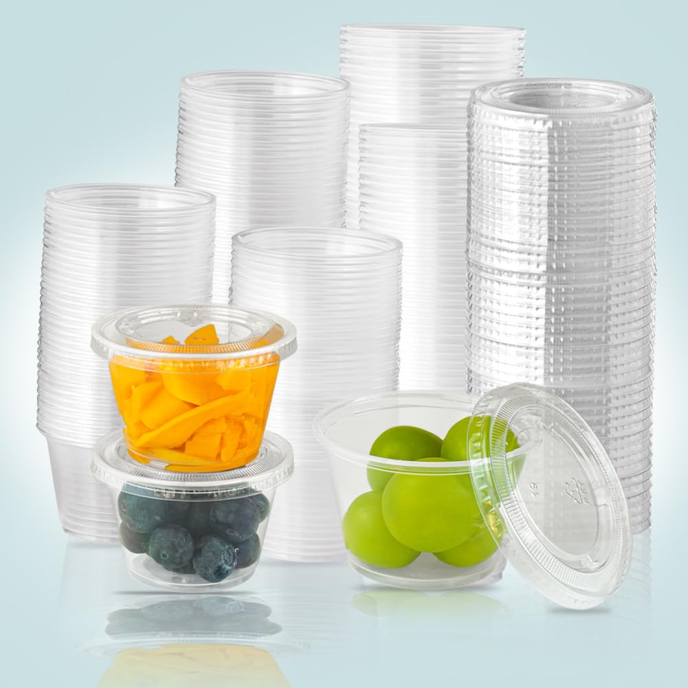 SUCITY 240 Set - 4oz Jello Shot Cups with Lids Small Plastic Portion Cups Disposable Condiment Containers for Sauces, Meal Prep, Salad Dressing, Sample Tasting