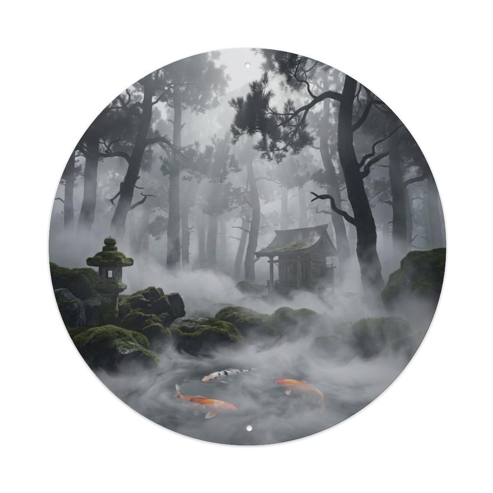 Tgrcjimh Style Metal Tin Sign Japanese Koi Fish Foggy Pine Forest Ethereal