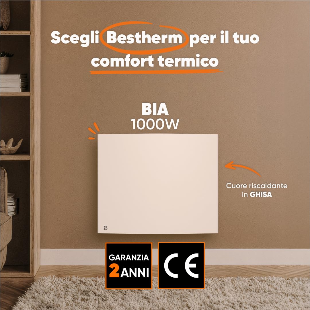 BESTHERM - Radiatore elettrico fisso a inerzia a secco ghisa 1000W Bestherm BIA orizzontale bianco