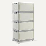 Amazon Basics Bacs de Rangement Empilables à 4 Niveaux avec Roulettes, 21,7L par Niveau, Conteneurs Pliables avec Couvercles, 82.6 x 39.1 x 27.2 cm, Gris/Beige - 3