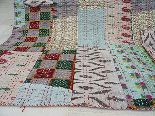 Sophia-Art Patola Silk Patch Work Kantha Quilt, Kantha Blanket Bedspread, Patch Kantha Throw, Kantha, Kantha Rallies Indian Sari Quilt, #TOP3