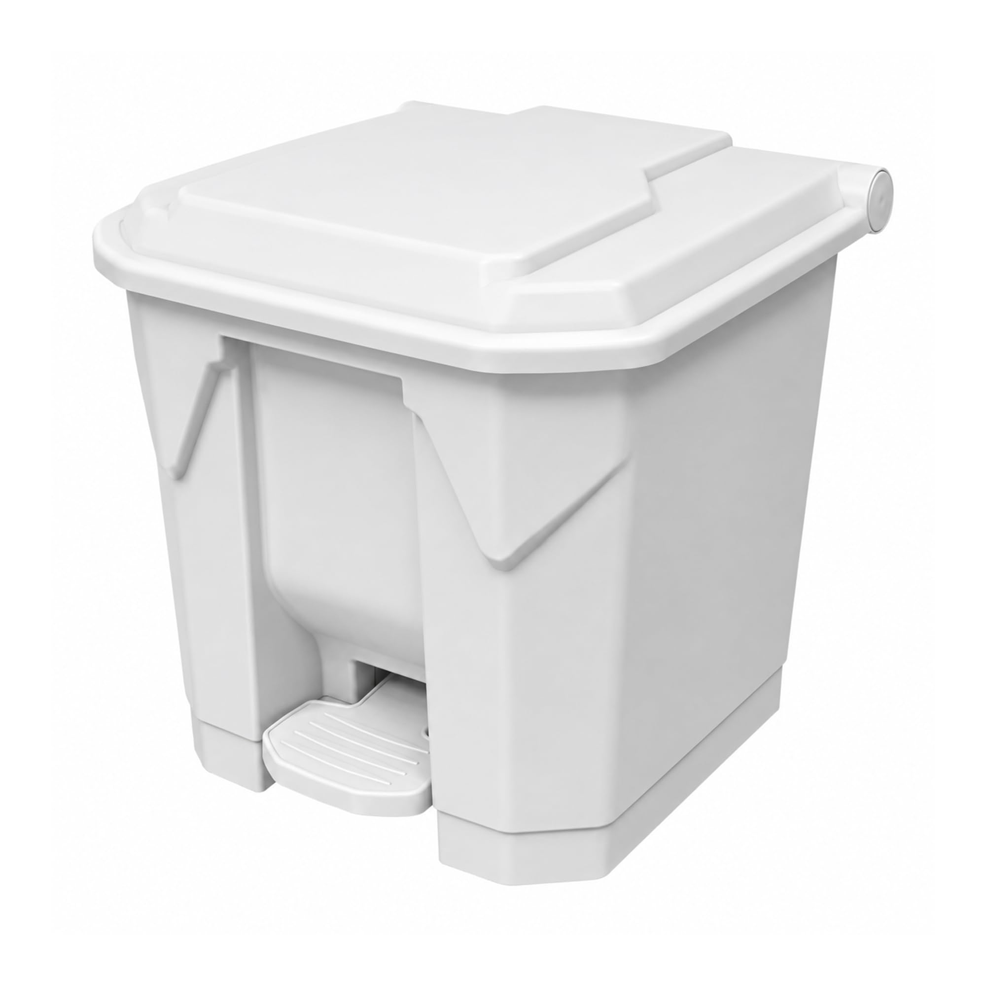 Chabrias Ltd 30 Litre White Pedal Bin with Lid, Step On Foot Operated Rubbish and Recycling Waste Bin, Polypropylene Hands Free 30L Container for Kitchen, Office, School, Washroom and Commercial Use