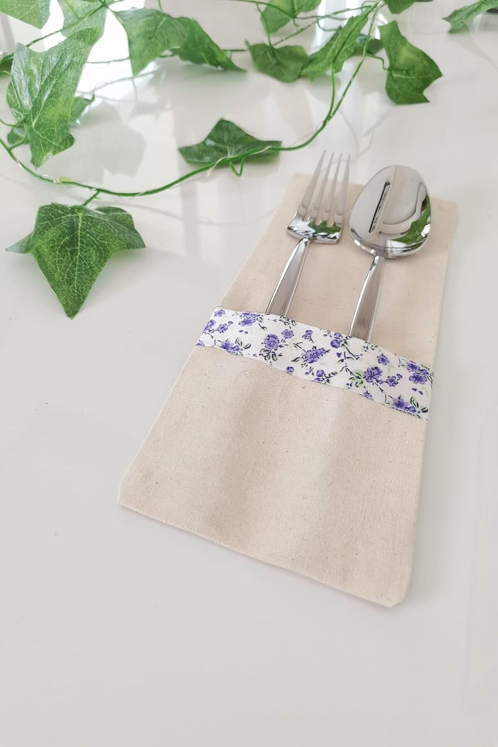 Set of 6 Spring Floral Linen Spoon Rests - Purple Flower Design, Kitchen Serving Utensil Holders - Purple Floral