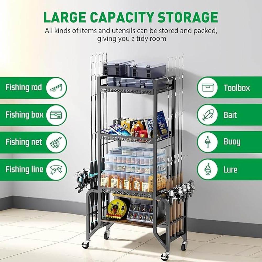 Porta-canna da pesca versatile Porta-canne da pesca Supporti ad | per garage Armadio di stoccaggio compatto e stretto Lo scaffale per aste può contenere tutte le canne