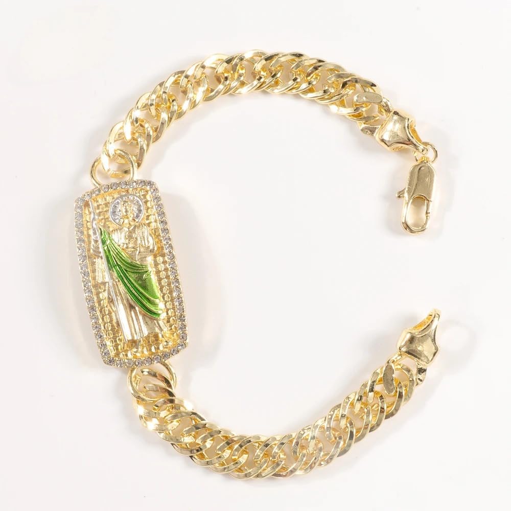 14K Gold Filled San Judas Bracelet For Women And Men - Vintage Saint Jude Bracelet Religious Bracelet Amulet, St. Jude Tadeo Medalla Cadena Oro Laminado, Catholic Religious Christian Jewelry