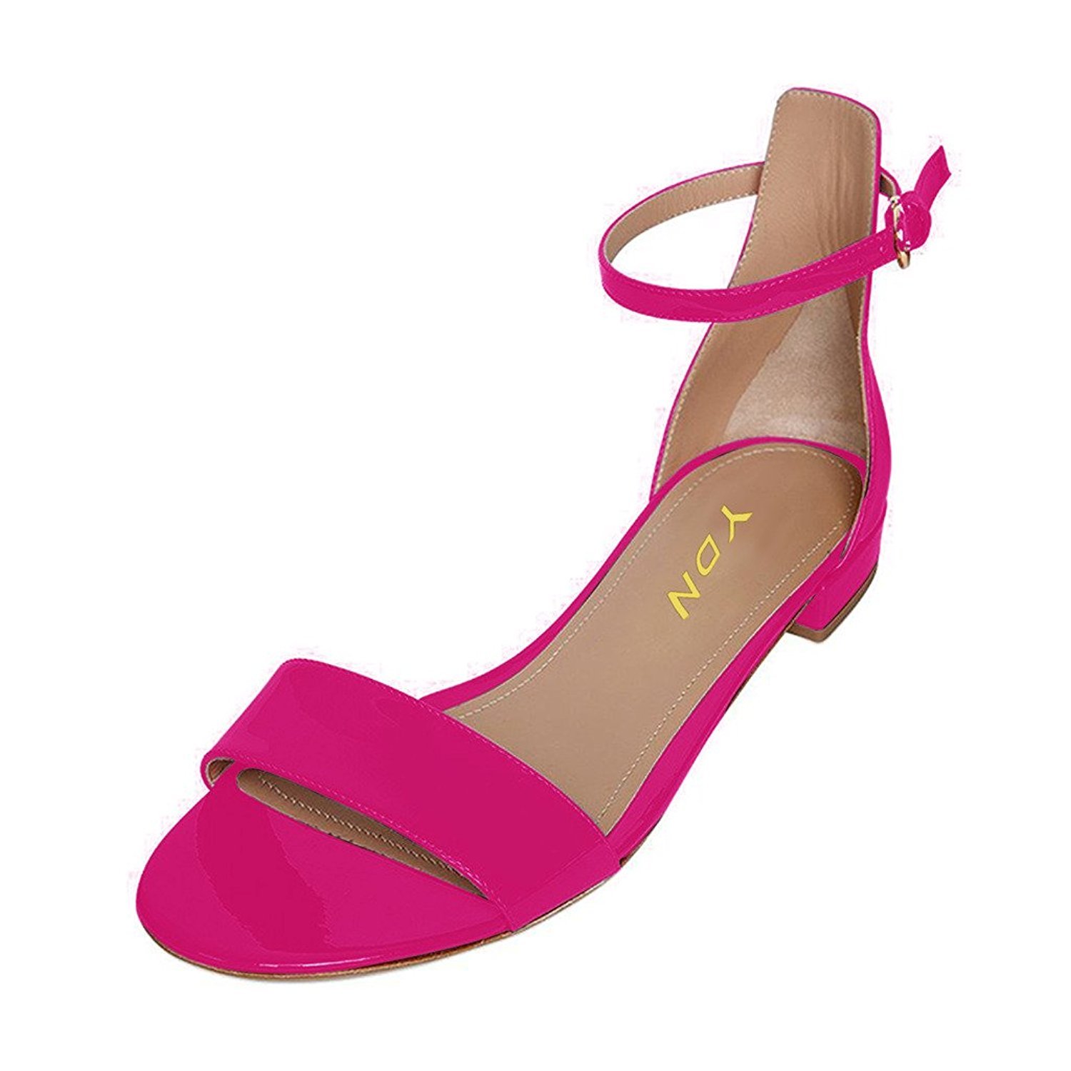 YDN Womens Chic Block Low Heel Sandals Open Toe Ankle Strap Patent Comfortable Walking Dress Flat Shoes Size 4-15