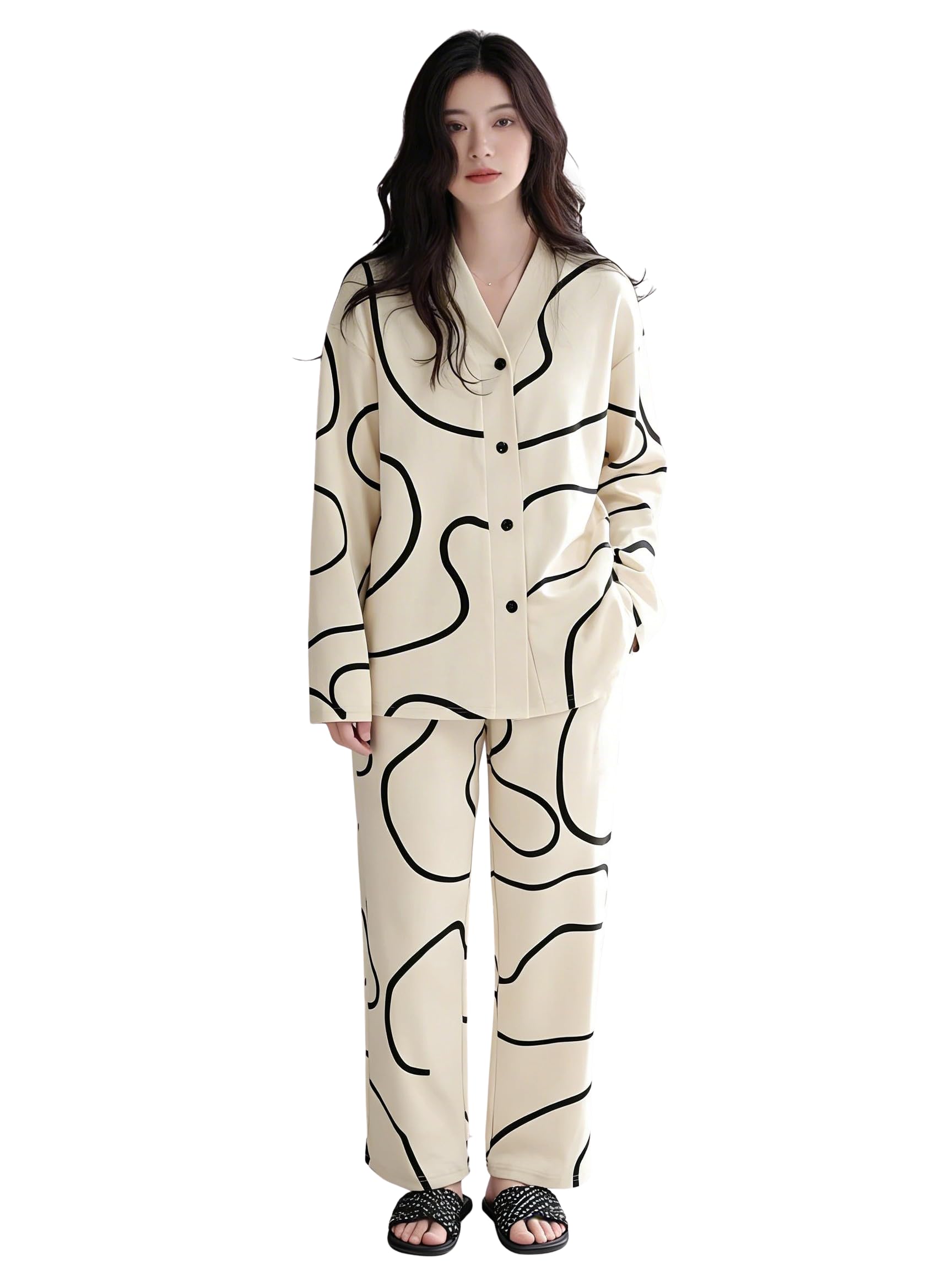 Night Suit Set || Printed Top & Pant Set || Night Suit (W-ND-12-Beige-2XL)-image-46