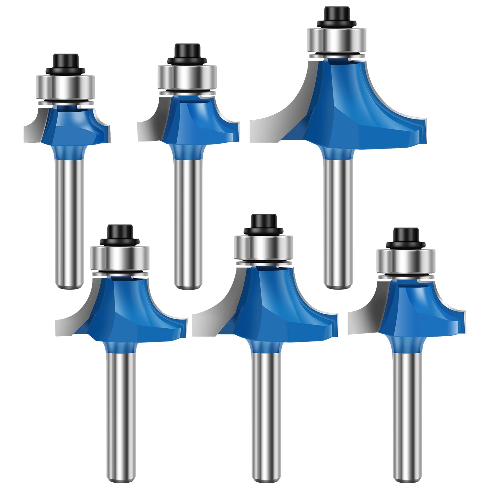 6 Pcs Round Over Router Bit 1/4" Shank Carbide Tipped Blade Radius 3/4" 7/8" 1" 1-1/8" 1-1/4" 1-1/2" Roundover Edging Router Bit Woodworking Milling Cutter Tool