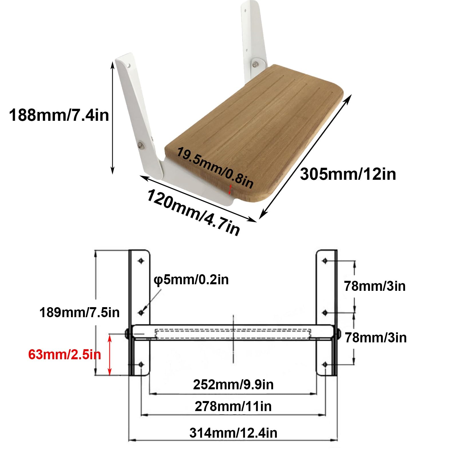Składane Stopnie Do Kampera, Stop Aluminium, Teak, Pedał, Wielofunkcyjny Do Steru Łodzi, Kampera, Kampera, Montaż na Ścianie, 305x120mm
