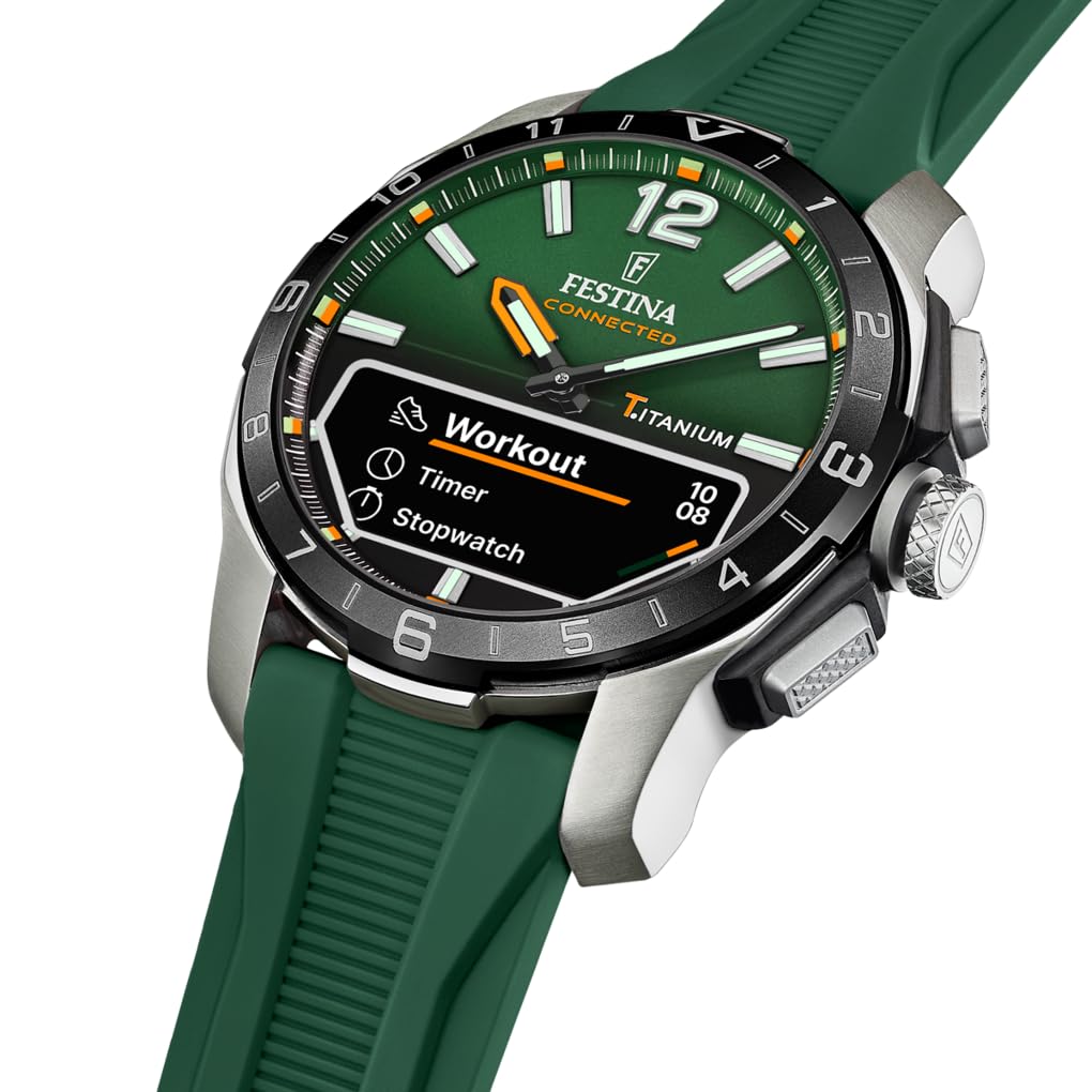 Festina Reloj Inteligente Hombre Híbrido Connected D de Caucho Verde - Analógico Inteligente F23000 - Control Música, Cuenta Pasos, Notifica y Rechaza Llamadas - hasta 10 Días de Batería