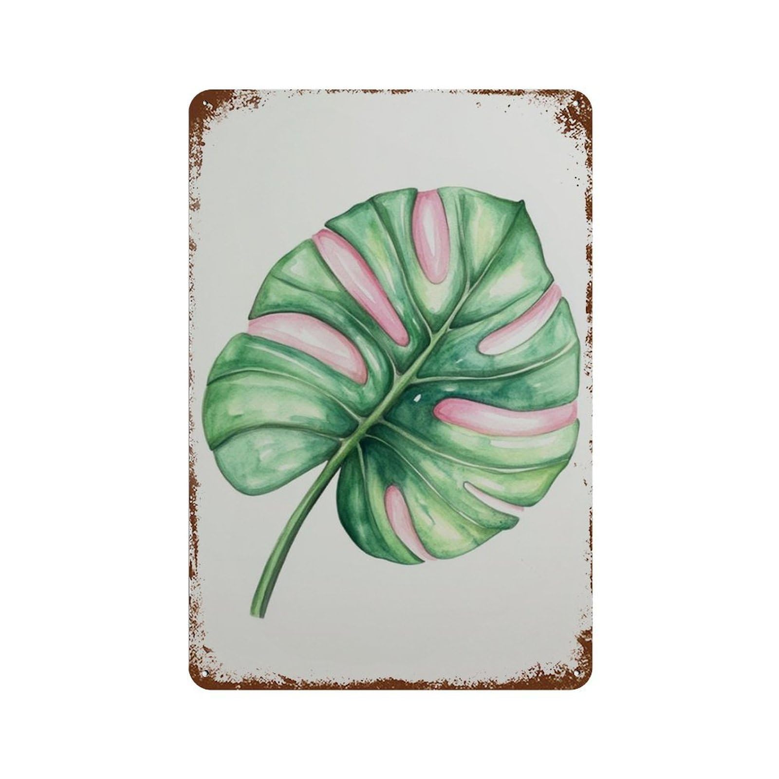 xiaoxiaoshen Monstera Leaf Tropical Botanical Minimal Watercolour Plant Wall Decor Art Metal Tin Poster Modern Home Decor Art Home Bar Shop Decorations Vintage Sign 30x20cm