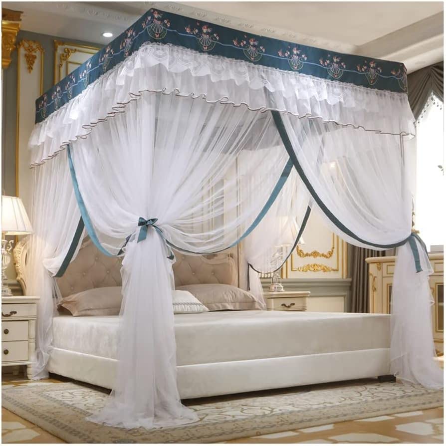 Moustiquaire de lit double princesse rideau à 4 poteaux lit 150x200 200x220cm