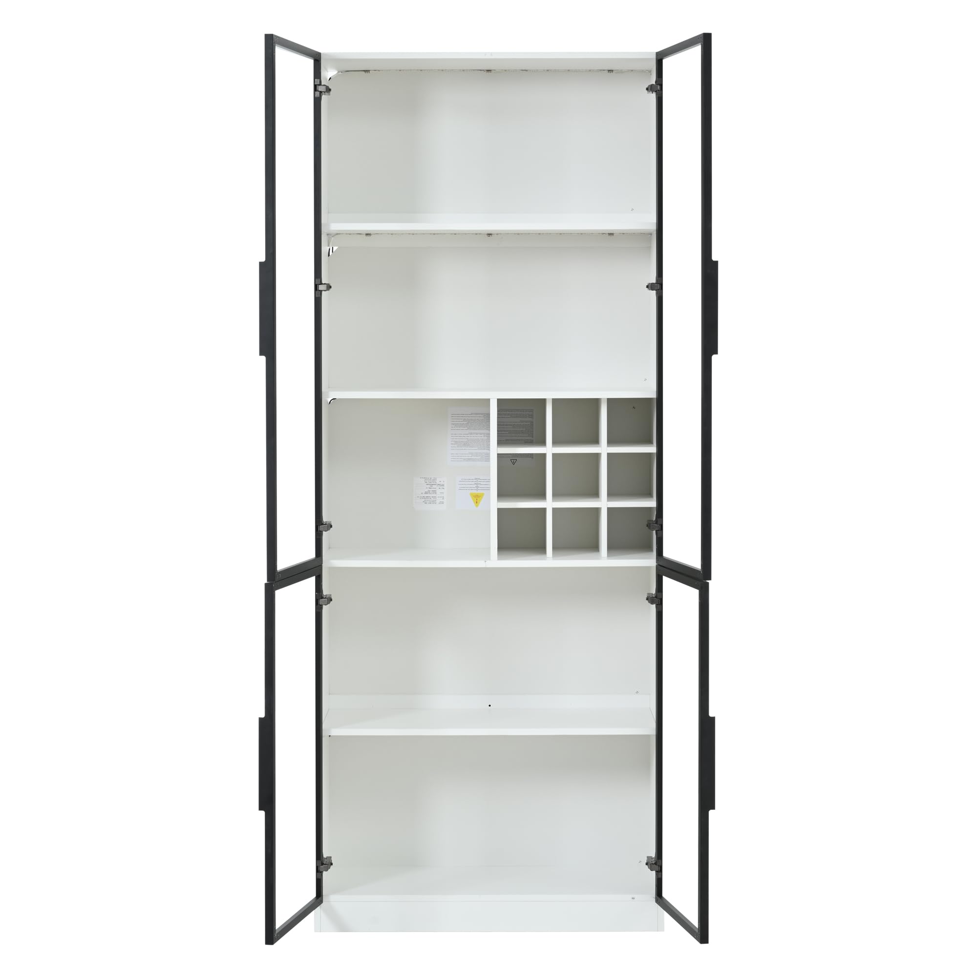 Kebnor Vetrina in Vetro con LED, Armadio Alto, Libreria, Vetrina per Vino, Elegante Credenza con Doppie Porte, Scaffale in Vetro e Supporto per Vino, 80 x 35 x 200 cm, Bianco