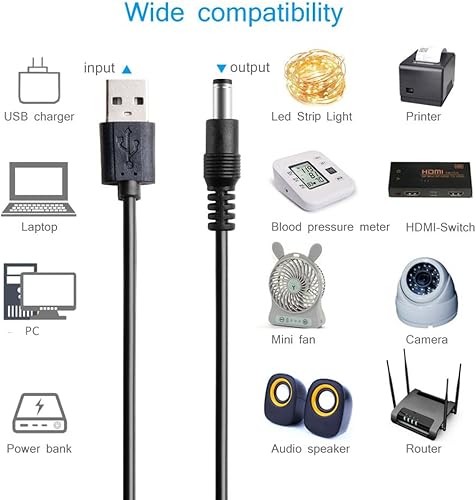 Miniatura 5 de Cable de alimentación de 5 V, USB a CC 0.217x0.083 in Cable de carga con 10 puntas de conector (5.5x2.5, 4.8x1.7, 4.0x1.7, 4.0x1.35, 3.5x1.35,