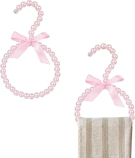 Biiange Pink White Pearl Scarf Hanger with Bow Accent, Pearl Beads Organizer for Scarves, Neckties, Shawls, Veils, and Silk (2Pcs)