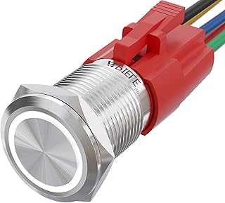 APIELE 16mm Momentary Push Button Switch On Off Stainless Steel with 12V LED Angel Eye Head for 16 0.63" Mounting Hole with Wire Socket Plug Self-Reset (White)