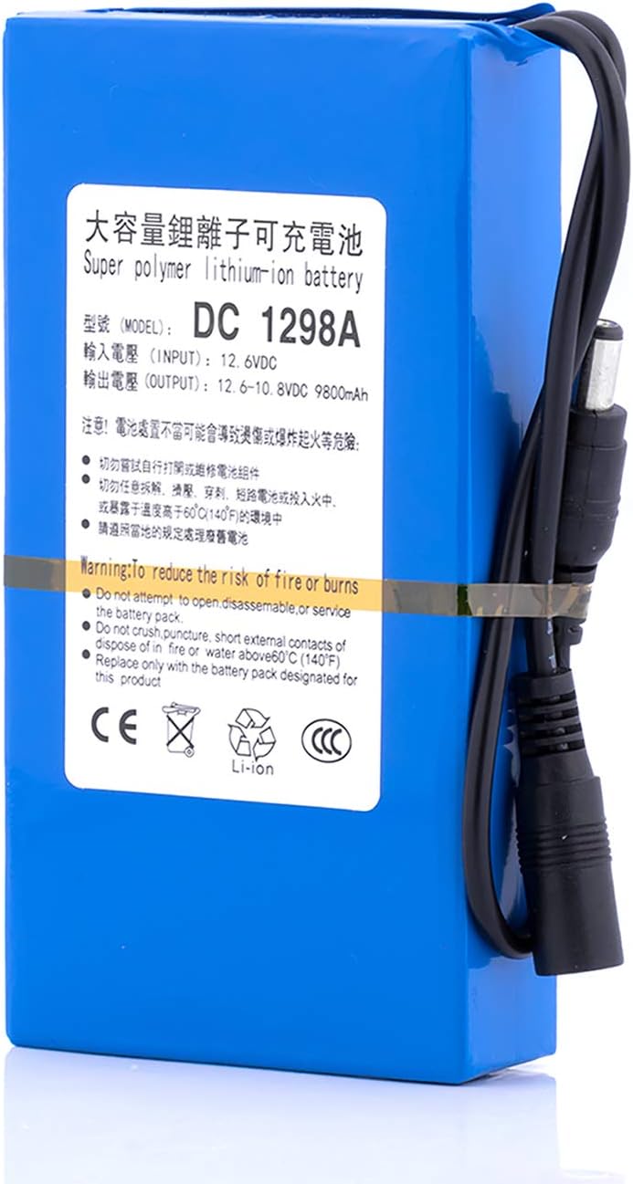 DC12V 9800mAh Rechargeable Protable Li-ion Lithium Battery Pack DC1298A 2A (24W) for Led Light Strip,Alarm Systems,Camera and More(Blue)