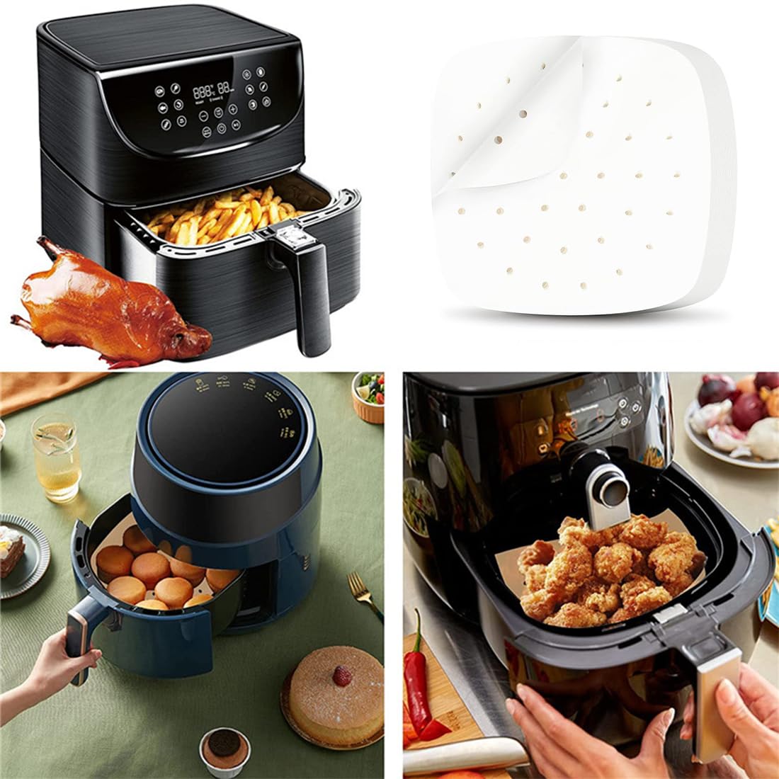 Résistant 220°c AONAT 100 Feuilles Papier Cuisson Air Fryer Perforé 8Inch | Antiadhésif Et Résistant à La Chaleur Accessoire Friteuse Sans Huile