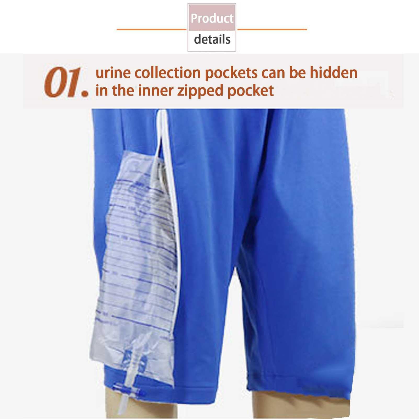 Pantalon de Soins pour Incontinence, Pantalon Patient à Fermeture éclair, vêtements de Soins pour Patients, Pantalon pour Poche à Urine avec Double Poche pour Nettoyer Le Tissu Confortable