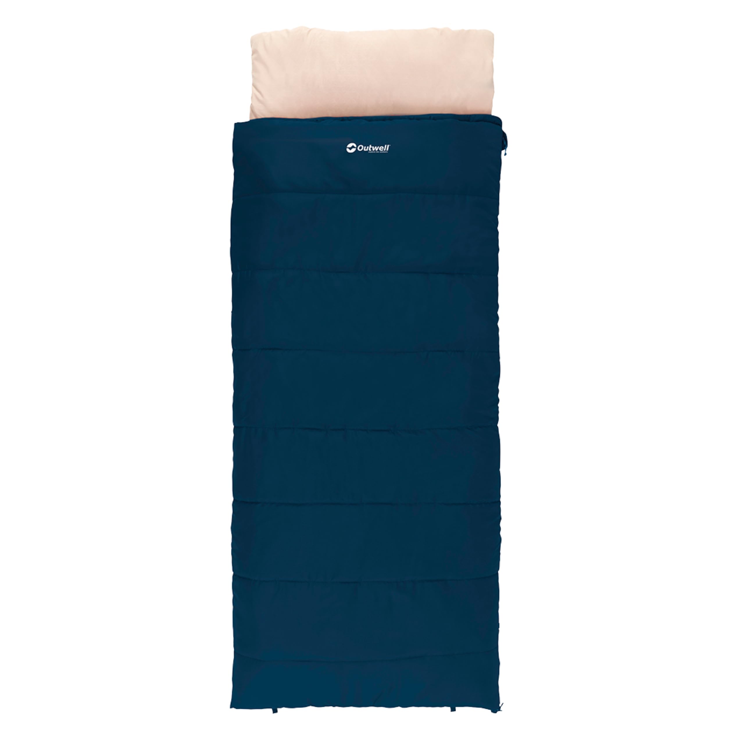 Outwell Contour Sleeping Bag – 3 Season Warm Reversible Comfortable Camping Sleeping Bag with Built-In Pillow, Zip-Off Hood & Duvet Mode - For Indoor & Outdoor Use (Contour Lux (Dep Blue))