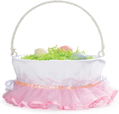Miniatura 3 de Cesta de huevo de Pascua personalizada con asa y nombre personalizado | Forros de cesta de Pascua tutú rosa | Cesta blanca | Cestas de Pascua