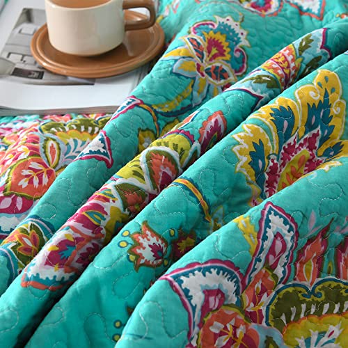 Visimisi Cotton Bedspread Quilt Sets Reversible Bedding Coverlet Sets Comforter Paisley Floral Bedspread (Green Vintage Floral, King Size) #TOP7