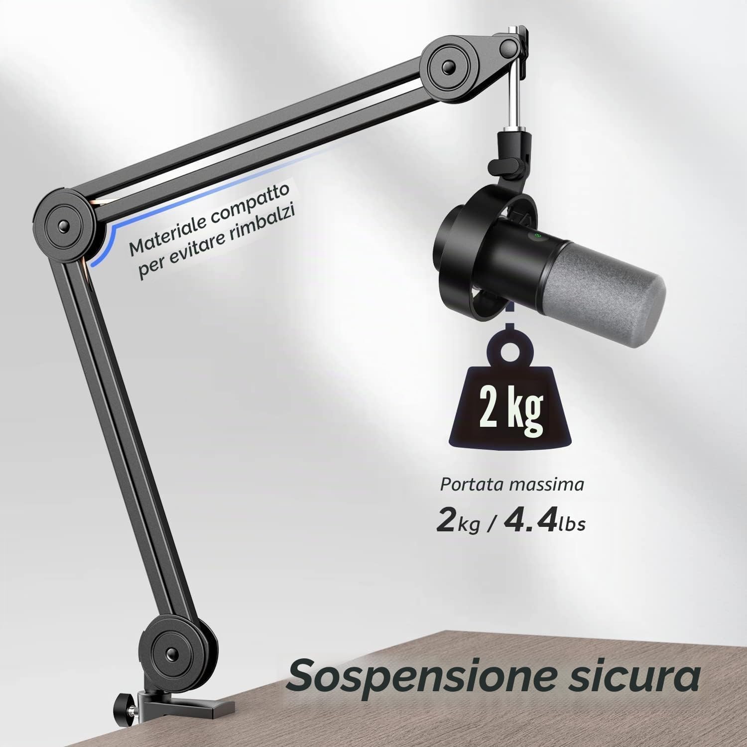 FIFINE Supporto per Microfono, Braccio Microfono con Microphone Clip e adattatore, Supporto Microfono Regolabile Professionale Braccio per Microfono, Compatibile con microfono K658 K688 AM8 A8