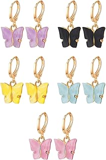 Yellow Chimes Earring For Women Combo Gold Toned Huggie Hoops With Attached Multicolor Butterfly Charm Hanging Earrings Fo...