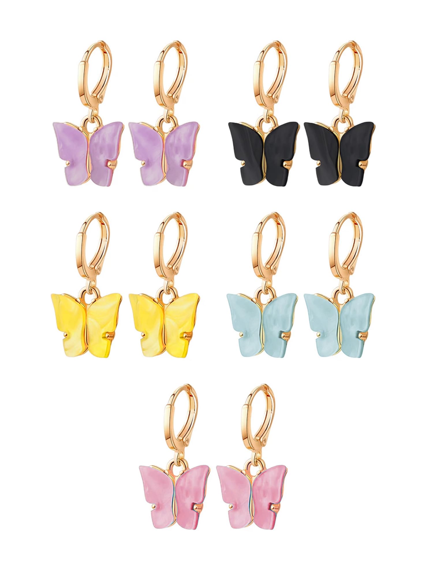 Earring For Women Combo Gold Toned Huggie Hoops With Attached Multicolor Butterfly Charm Hanging Earrings For Women and Girls