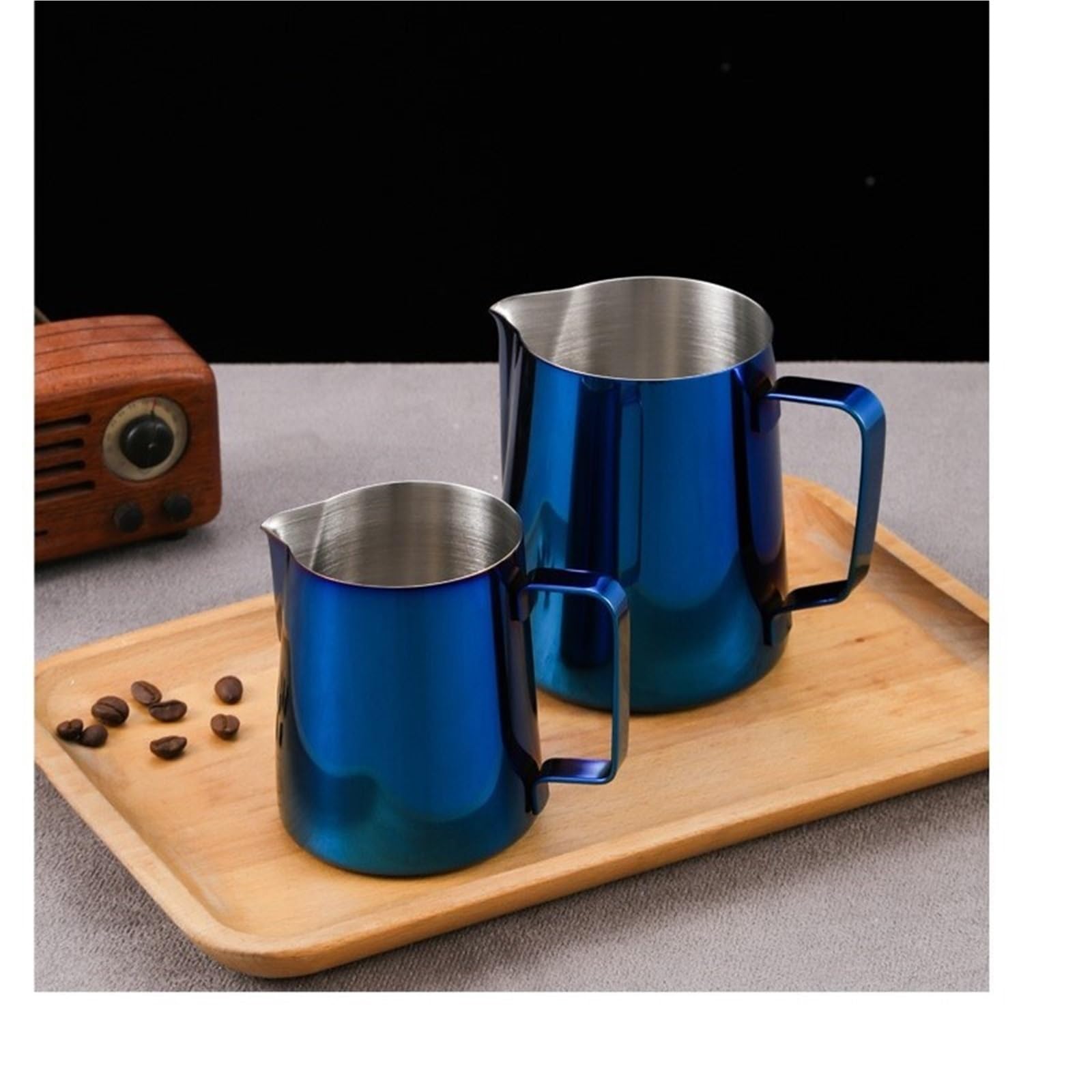 Jarra de espuma leche acero inoxidable, tarro y café, lata, accesorios for con, 2 uds Para Espumar(350ML Blue)