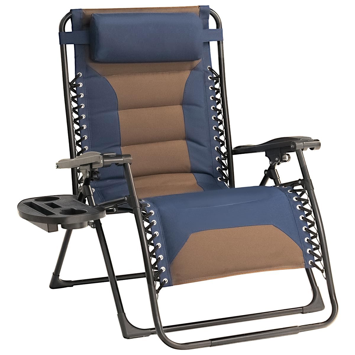 Foristrail Zero Gravity Chair Oversized Padded Recliner with Adjustable Headrest & Cup Holder - 600D Oxford Folding Lounge Chair for Outdoor Camping,