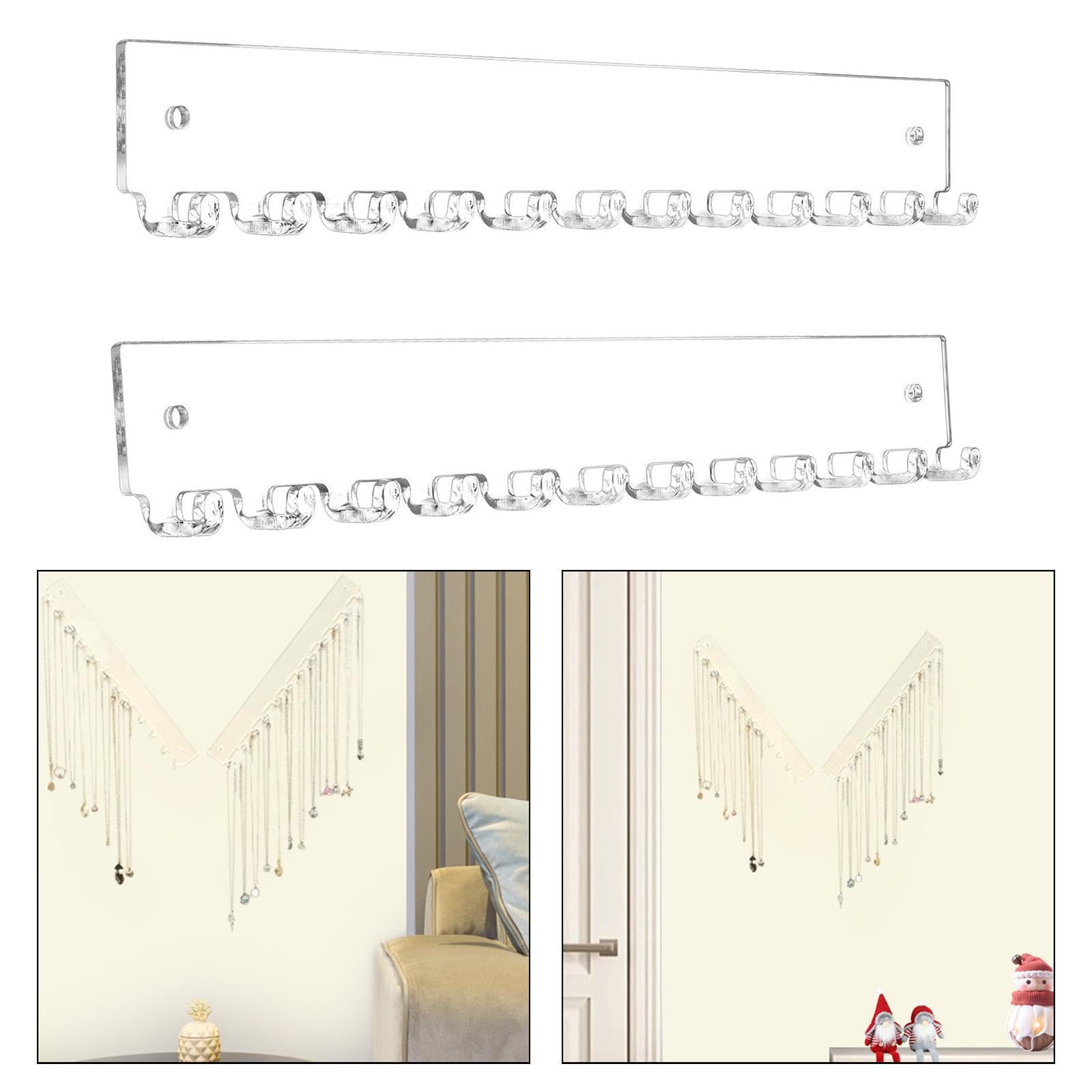 UGPLM 2 Pieces Acrylic Necklace Holders Jewelry Organizers Wall Mounted Modern Portable Necklace Organizers for Earrings Home Decor