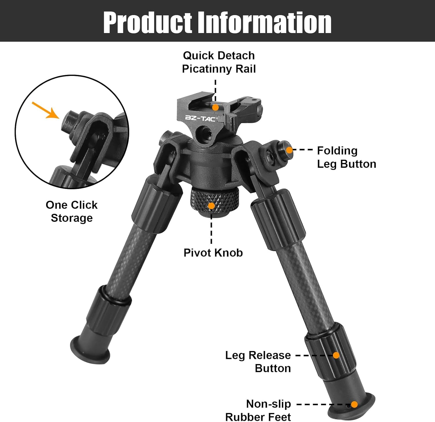 Durable Sturdy Portable Carbon Fiber Bipod Picatinny Quick Detach Head for Rifles Adjustable Height for Shooting Hunting Accessories