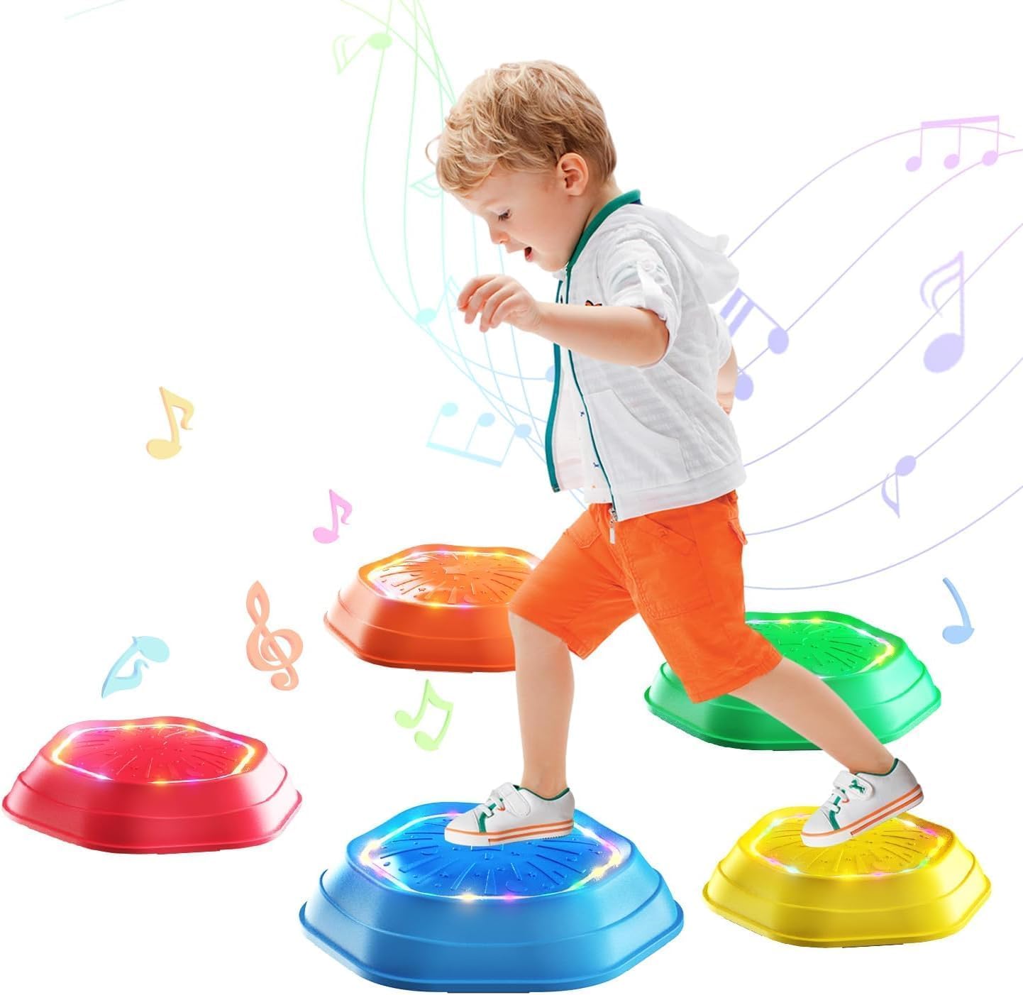 Holyton Music & Light up Stepping Stones for Kids, 5 pc Stepping Stones