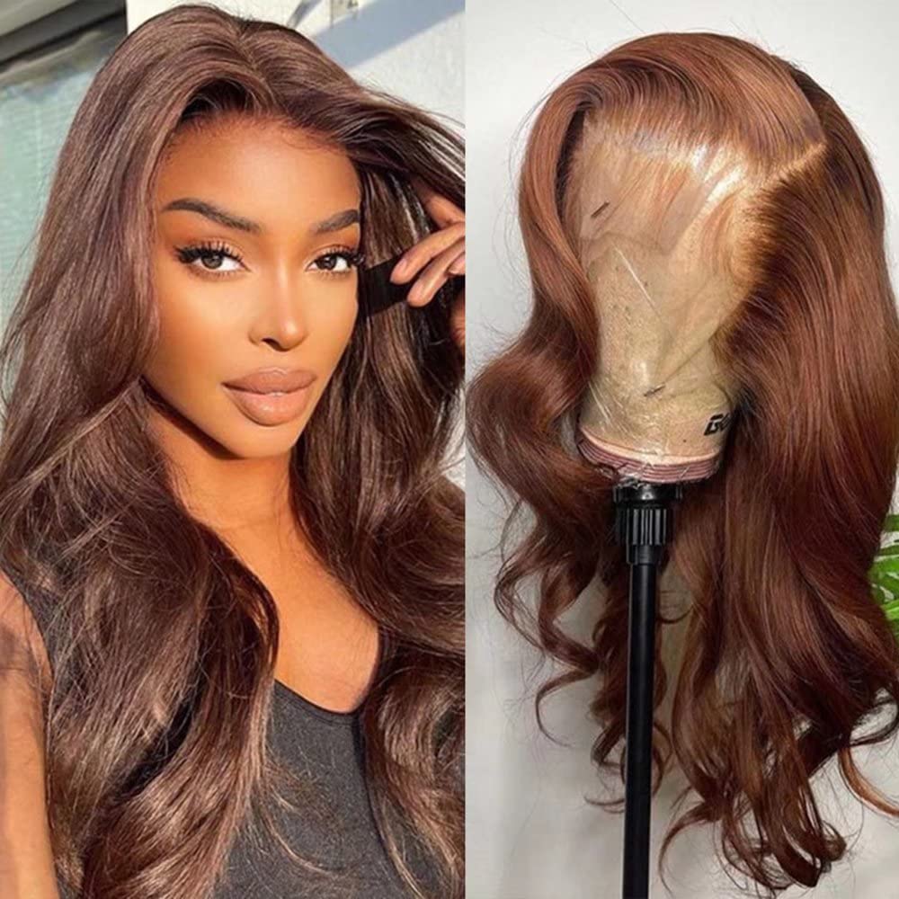 RONGDUOYI RDY Brown Body Wave Lace Front Wigs for Women Free Part Heat Friendly Fiber Synthetic Natural Hairline Wig Daily Use Cosplay Wig 24 Inches
