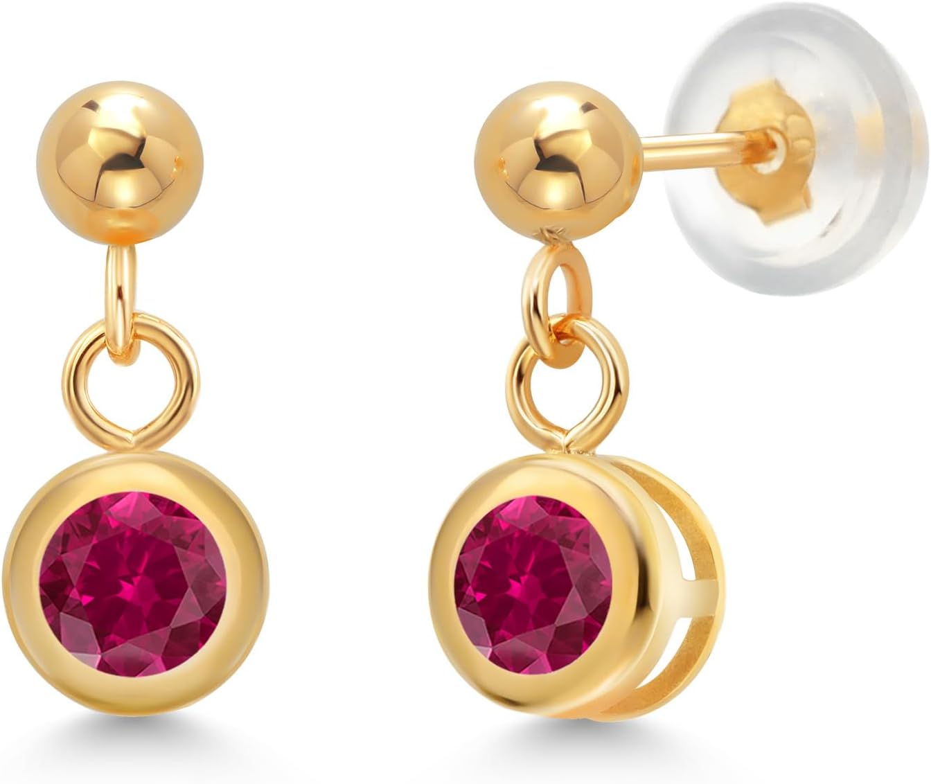 Gem Stone King 14K Yellow Gold Gemstone Birthstone Drop Dangle Earrings | Round 4MM | Gold Earrings for Women