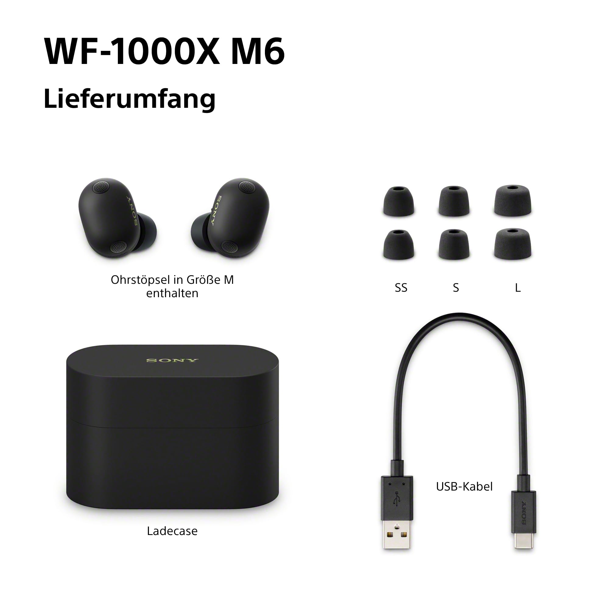 Sony WF-1000XM6 Flagship kabellose Noise Cancelling-Kopfhörer, Bluetooth, In-Ear-Kopfhörer, Sony Hi-Res-Sound, klare Anrufe, 10-Band-EQ, 24 Std.-Akkulaufzeit (NC An), IPX4 – Schwarz