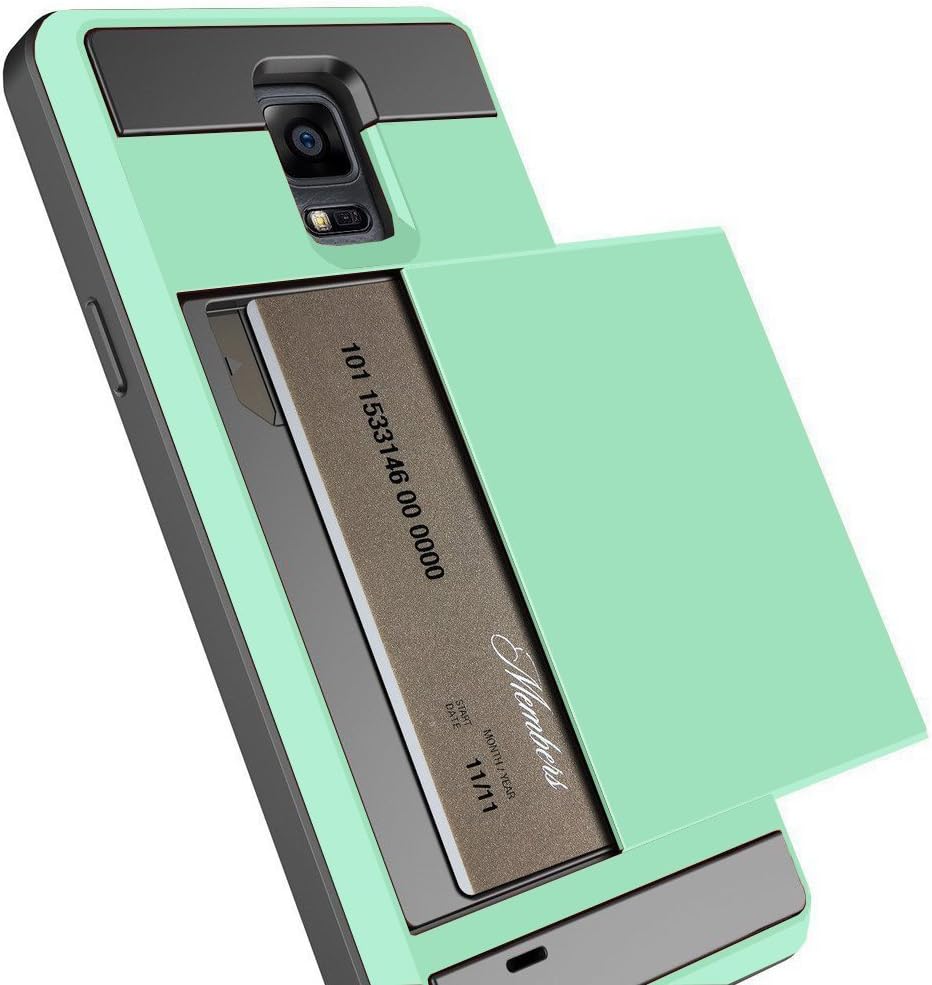 Note 4 Case, Anuck Galaxy Note 4 Wallet case [Anti Scratch][Heavy Duty][Card Pocket] Dual Layer Shockproof [Soft Rubber Bumper] Protective Hybrid Card Case Cover for Samsung Galaxy Note 4 - Mint Green
