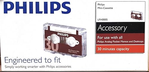 Philips Mini casete de audio y dictado, 30 minutos (15 x 2), paquete de 10