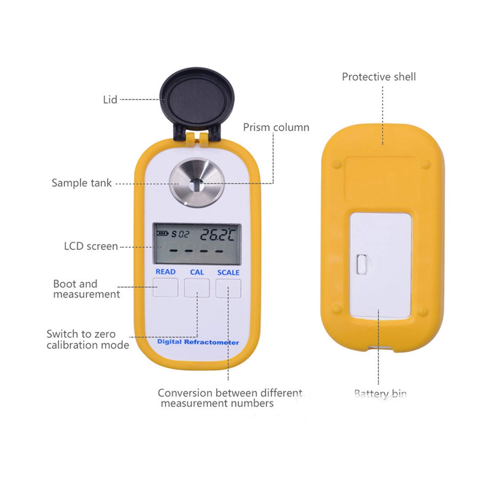 Refractómetro Digital Brix Medidor de azúcar portátil de Mano con compensación automática de Temperatura de Alta precisión para medir la concentración de azúcar en Bebidas, Frutas