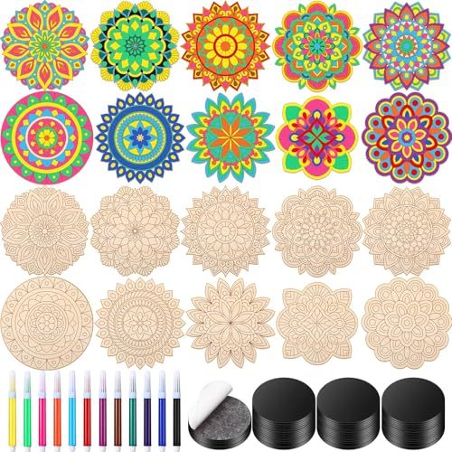 Kit 104 Pzs Imán Mandala Madera DIY para Decorar Refrigerador