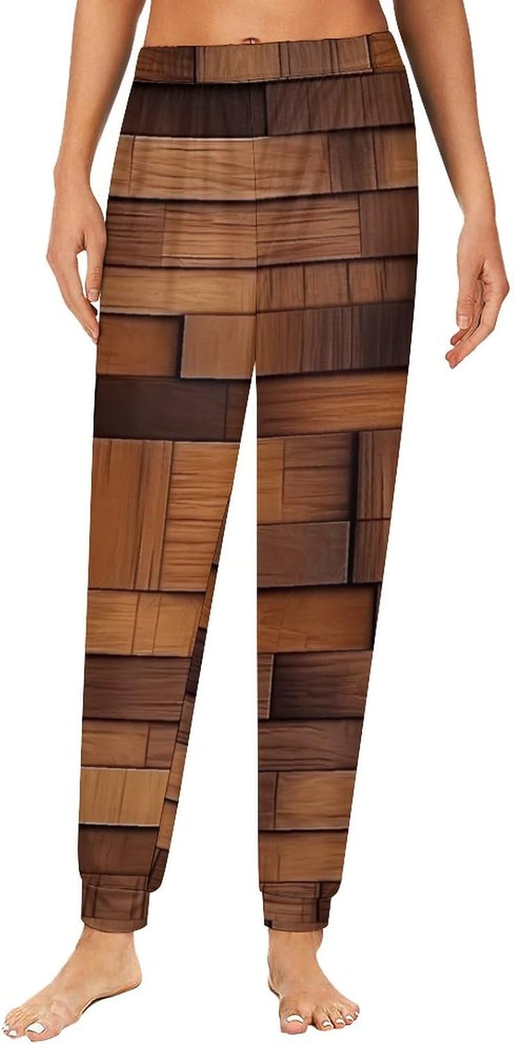 Brown Wooden Wall Women's Pajama Pants Comfy Lounge Pants Sleep Pj Bottoms Soft Fall Winter Sleepwear