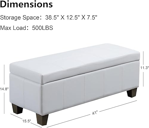 Miniatura 82 de Otomana de piel sintética negra con almacenamiento, banco rectangular extra largo de almacenamiento para dormitorio y sala de estar Negro