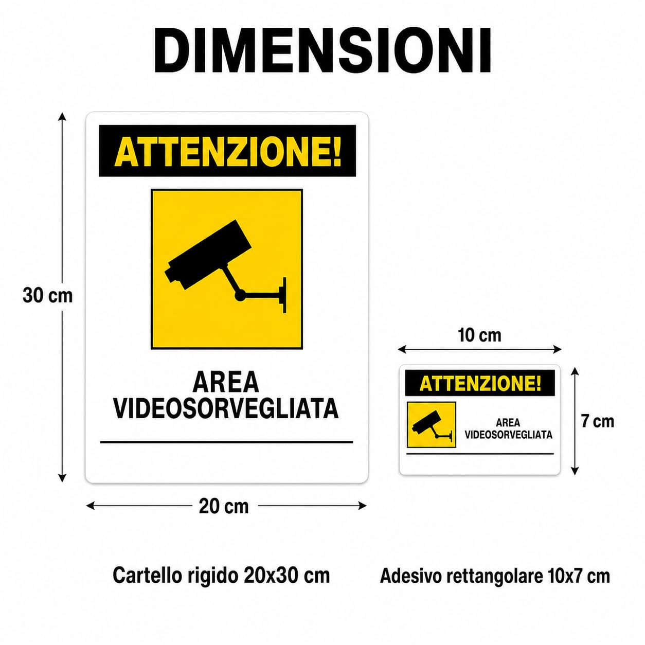 3 Cartelli Area Videosorvegliata 20x30 cm in PVC Rigido + 3 Adesivi 10x7 cm – Avviso GDPR Videosorveglianza per Casa, Cancello, Negozio, Garage e Condominio